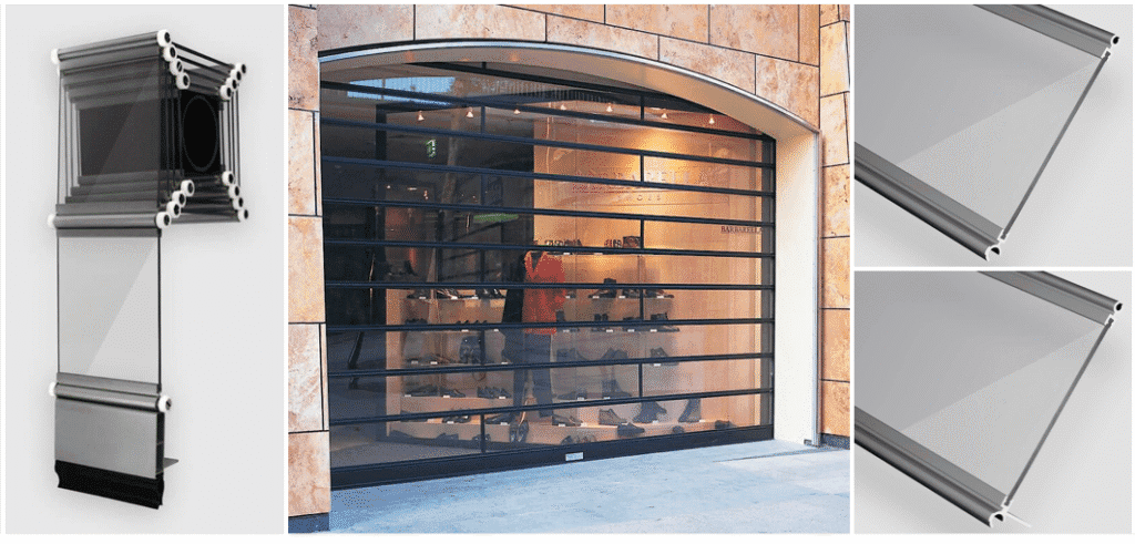 TranspaSafe offers you high security and an Inviting appearance accompanied by optimum visibility Due to the special winding technology, only the aluminium profiles lie against each other, so the Makrolon surfaces can also be wound with out wear. Even after many closure cycles, the transparent surfaces are free of disturbing rub spots. Increased stability possible by using integrated (heavy angles) Creating an optimum view on a modern shopfront From Comech Engineering Ltd Comech Engineering specify, supply and Install shopfront roller shutters, Fire rollershutter and fire doors in Northern Ireland. The TranspaSafe door is just one of the many innovative products from a wide range.